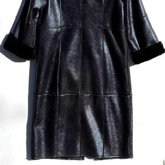ANTHROPOLOGIE STAND STUDIO Nino Black Faux Leather Fur Lined Snap Front Coat - Picture 14 of 16